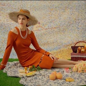 Petite studio orange pearl dress (XS)